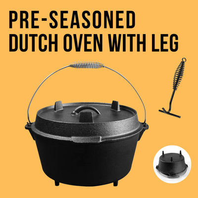 » turco Oven Pre Seasoned Matt Black del ghisa 31X14 con le gambe