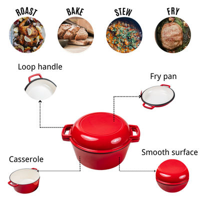 casseruola 2 del ghisa 4.8L in 1 forno olandese del ghisa con il coperchio della padella
