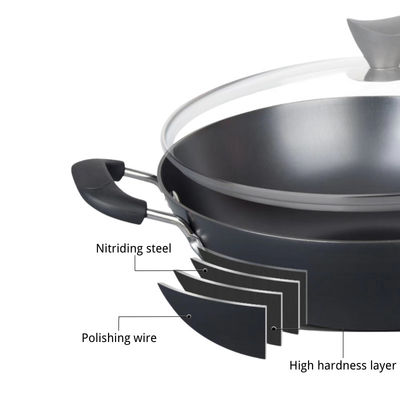 Copertura di legno cinese della maniglia della pentola 30cm del wok di induzione della padella del ghisa