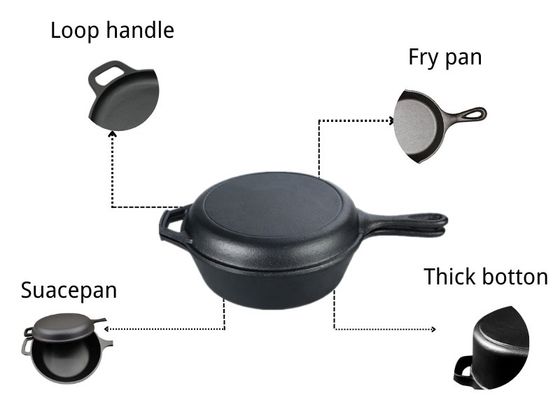 3.2Quart la padella Pan Casserole 2 del ghisa in 1 per il campeggio e la cottura all'aperto