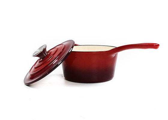vaso smaltato rosso della casseruola della colata del ferro di 16cm con la maniglia lunga