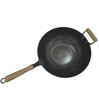 Maniglia di legno a 14 pollici resistente di Pan Chinese Wok Pan With del ghisa e coperchio di vetro