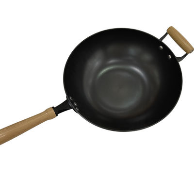 Maniglia di legno a 14 pollici resistente di Pan Chinese Wok Pan With del ghisa e coperchio di vetro