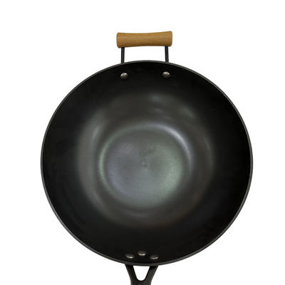Maniglia di legno a 14 pollici resistente di Pan Chinese Wok Pan With del ghisa e coperchio di vetro