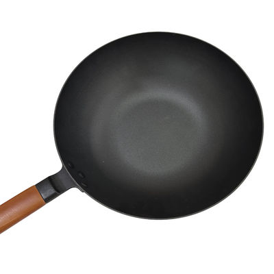 Maniglia di legno a 14 pollici resistente di Pan Chinese Wok Pan With del ghisa e coperchio di vetro