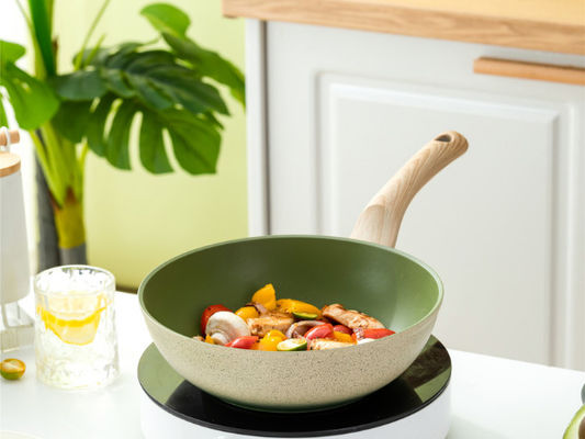 13Inch il wok di alluminio cinese Pan With Tempered Glass Lid e non attacca il rivestimento
