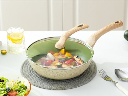 13Inch il wok di alluminio cinese Pan With Tempered Glass Lid e non attacca il rivestimento