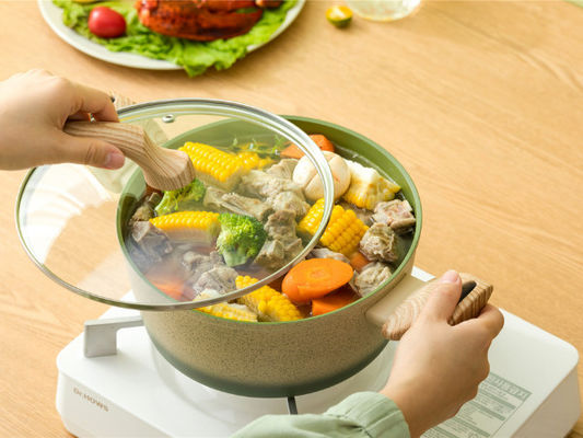 Maniglie resistenti di Pan Non Stick With Heat della casseruola di alluminio di rendimento elevato e coperchio di vetro