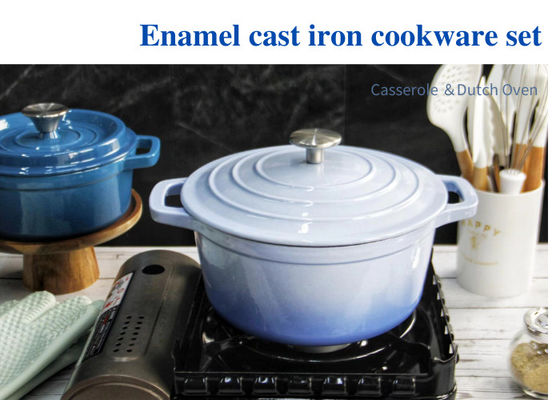 Rivestimento di smalto Fuoco di ghisa rotondo Cocotte Set Mini forni olandesi con coperchio