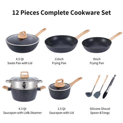 cucina sana piatti in casseruola a 12 pezzi non appiccicosi con coperchio di vetro
