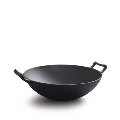 Vintage 32/36cm Wok in ghisa con orecchie doppie