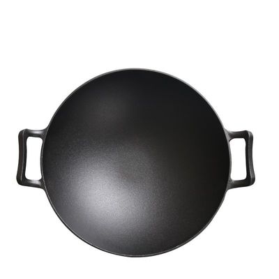 Vintage 32/36cm Wok in ghisa con orecchie doppie