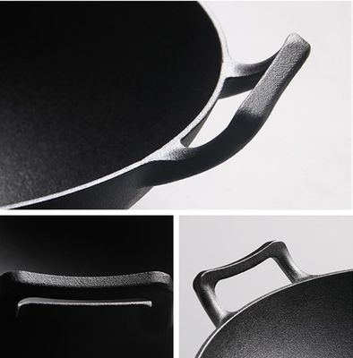 Vintage 32/36cm Wok in ghisa con orecchie doppie