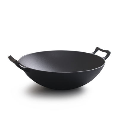 Vintage 32/36cm Wok in ghisa con orecchie doppie