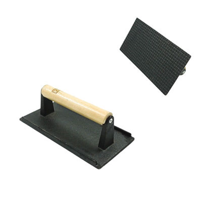 stampa rettangolare della bistecca del ghisa di 21X11X1.2cm con la maniglia di legno