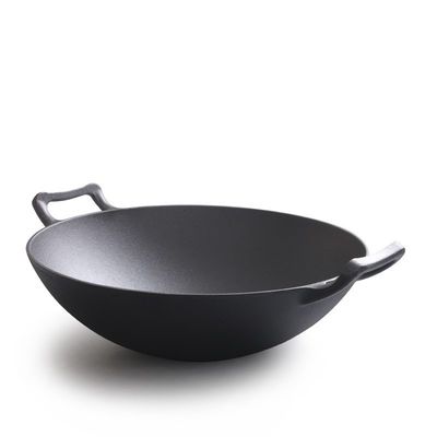 Vintage 32/36cm Wok in ghisa con orecchie doppie